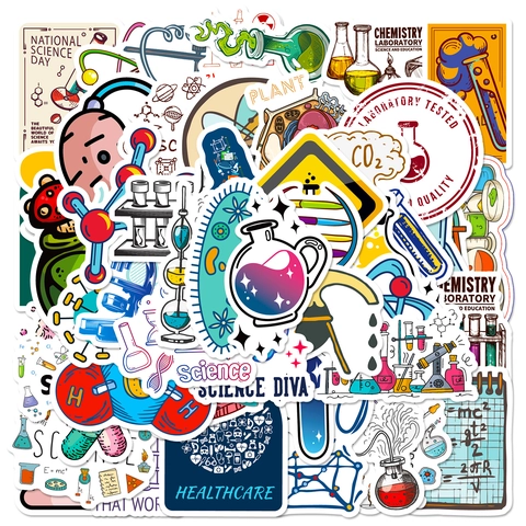 Adesivi in PP Impermeabili a Tema Laboratorio Scientifico per Studenti Educazione Creativa Graffiti DIY Notebook Laptop Scrapbooking