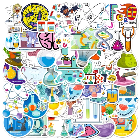 Cartoon Science Lab Stickers Chemistry Biology Physics Laboratory Waterproof Vinyl Decals For Water Bottle Laptop Kids Gift
