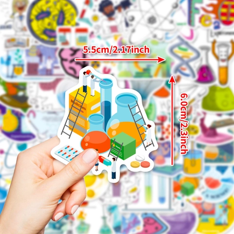 Cartoon Science Lab Stickers Chemistry Biology Physics Laboratory Waterproof Vinyl Decals For Water Bottle Laptop Kids Gift