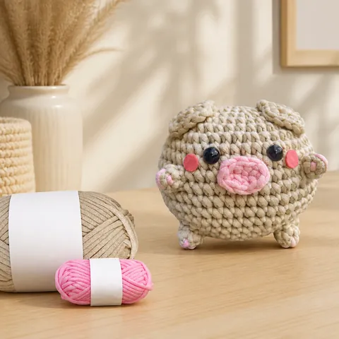 DIY Crochet Kit For Beginners Cute Pink Pig Amigurumi Animal Handicraft Manual Knitting Set With Yarn Crochet Hook Tutorials Gift