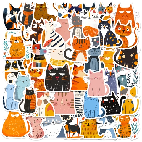 Waterproof Cartoon Cat Stickers Colorful Feline Decals For Laptop Scrapbooking Journaling Kids Gift DIY Decoration Assortment