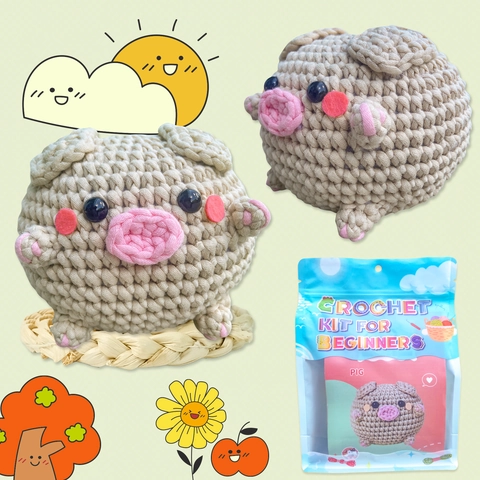 DIY Crochet Kit For Beginners Cute Pink Pig Amigurumi Animal Handicraft Manual Knitting Set With Yarn Crochet Hook Tutorials Gift