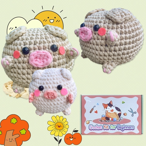 Beginner Crochet Kit For Adults Kids DIY Handmade Piggy Doll Amigurumi Starter Set With Yarn Hook Filling Cotton Manual Craft Gift