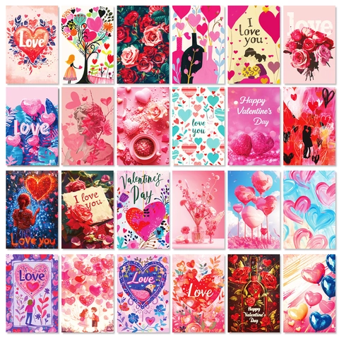 Postal de Decoración de Pared de Rosas Rosas San Valentín Patrón de Corazón Cartulina Tarjeta de Felicitación Decoración Hogar