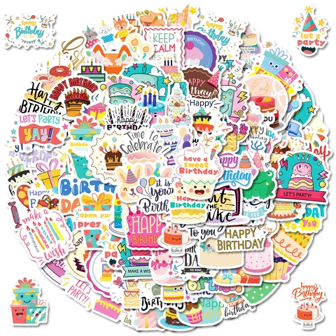 Cartoon Birthday Theme Decorative Stickers Waterproof Cake Balloon Gift Labels For DIY Scrapbooking Greeting Card Party Favors Kids Gift Decoration