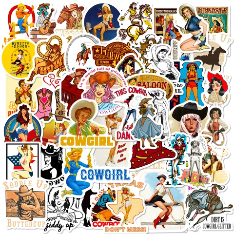Vintage Western Cowgirl Imperméable Vinyle Autocollants Pour Bouteille d'Eau Laptop Scrapbooking Rétro Américain Esthétique Décoration
