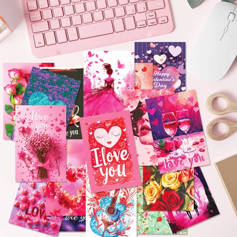 Postal de Decoración de Pared de Rosas Rosas San Valentín Patrón de Corazón Cartulina Tarjeta de Felicitación Decoración Hogar