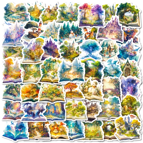 Watercolor Fantasy Magic Book Stickers Waterproof Decorative Decals For Phone Case Skateboard Scrapbook Journaling Kids Gift Artistic Theme