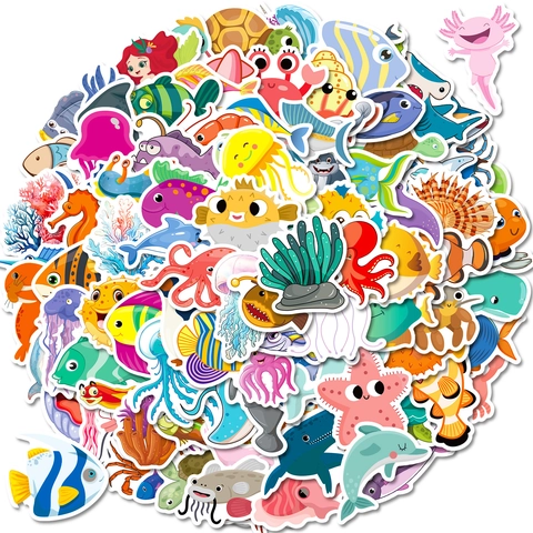 Autocollants d'Animaux de l'Océan pour Enfants Diverses Créatures Marines Décalcomanies en Vinyle Imperméables pour Bouteille d'Eau Ordinateur Portable Scrapbooking Décoration DIY