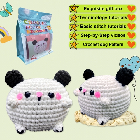 DIY Kit Crochet Débutants Fait Main Chien Panda Peluche Paquet de Matériel Fil Crochet Instructions Maison Loisirs Cadeau