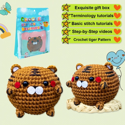Kit de Crochet DIY Pour Débutants Forme d'Animal Tigre Fil Tricotage Décoration de Bureau Cadeau