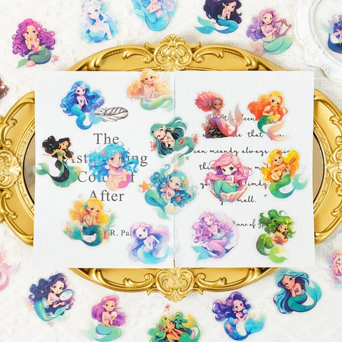 Autocollants Mignons de Princesse Sirène de Dessin Animé Transparents Imperméables Décoration DIY pour Coque de Téléphone Valise Journal Scrapbooking