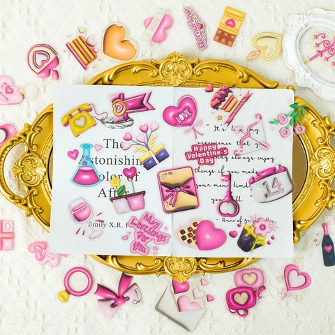 Valentine's Day 3D Relief Waterproof Stickers Romantic Heart Envelope Designs For DIY Scrapbooking Holiday Decoration