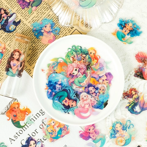 Autocollants Mignons de Princesse Sirène de Dessin Animé Transparents Imperméables Décoration DIY pour Coque de Téléphone Valise Journal Scrapbooking