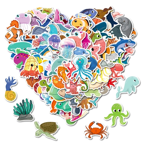 Autocollants d'Animaux de l'Océan pour Enfants Diverses Créatures Marines Décalcomanies en Vinyle Imperméables pour Bouteille d'Eau Ordinateur Portable Scrapbooking Décoration DIY