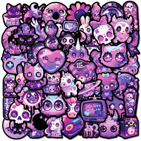 Gothic Ästhetik Aufkleber Lila Pastel Goth Cartoon Wasserdichte Decals Für Laptop Telefon Scrapbooking DIY Journaling Deko