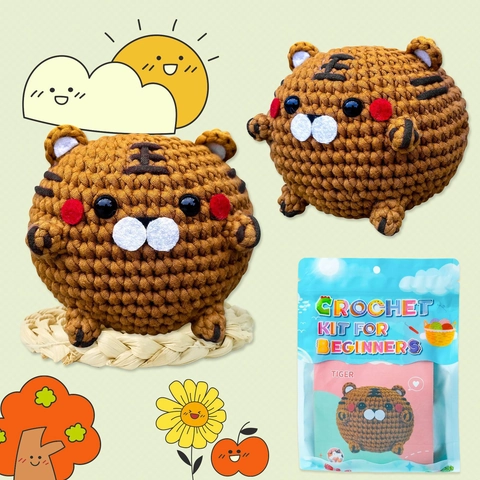 Kit de Crochet DIY Pour Débutants Forme d'Animal Tigre Fil Tricotage Décoration de Bureau Cadeau