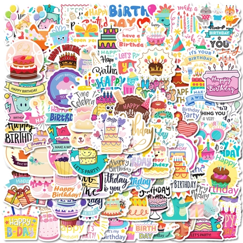 Cartoon Birthday Theme Decorative Stickers Waterproof Cake Balloon Gift Labels For DIY Scrapbooking Greeting Card Party Favors Kids Gift Decoration