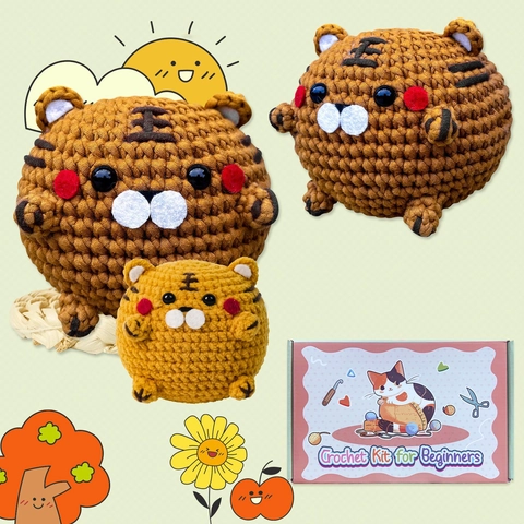 Kit per Uncinetto Tigre DIY per Principianti Set Amigurumi Animale Fatto a Mano Con Filato Uncinetto e Imbottitura per Arredo Casa Regalo