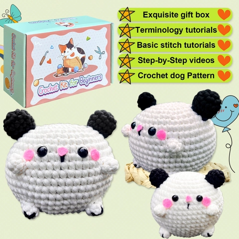 Kit De Crochet DIY Pour Débutants Poupée Peluche Chien Panda Mignonne Tricot Fait Main Avec Tutoriel Vidéo Fil Outils Cadeau