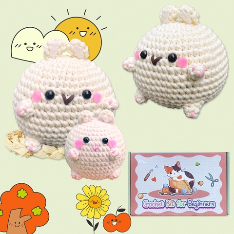 Beginner Crochet Kit For Cute Bunny Stuffed Animal DIY Amigurumi Kit With Milk Cotton Yarn Hook Tools For Handcraft Gift