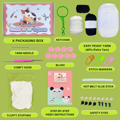 Kit De Crochet DIY Pour Débutants Poupée Peluche Chien Panda Mignonne Tricot Fait Main Avec Tutoriel Vidéo Fil Outils Cadeau