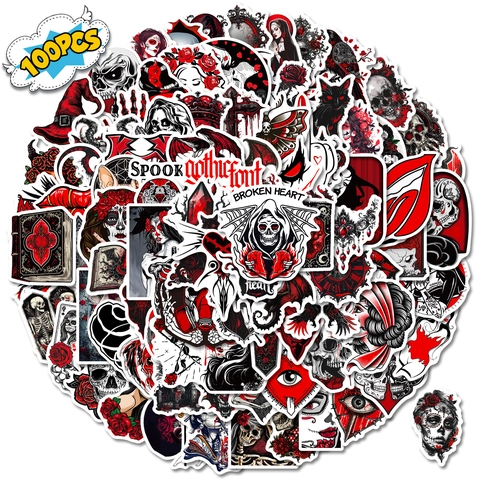 Gotico Horror Impermeabile PVC Adesivi Scuro Rosso Nero Bianco Teschio Rosa Decals Per Laptop Bottiglia D'acqua Valigia Halloween Decorazione