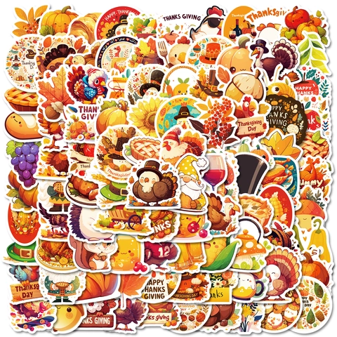 Adesivi Graffiti del Ringraziamento Cartone Animato Impermeabile Autunno Tacchino Zucca Foglia di Acero per Laptop Valigia