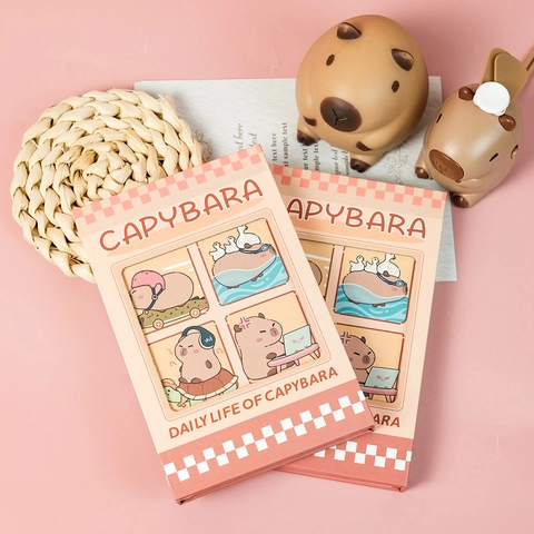Cute Capybara Cartoon Hardcover Notebook Pink Tri-Fold Journal Diary For Kids Students School Writing Stationery Gift