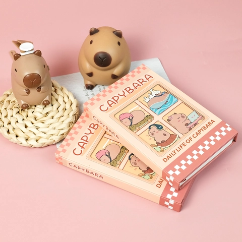 Cute Capybara Cartoon Hardcover Notebook Pink Tri-Fold Journal Diary For Kids Students School Writing Stationery Gift