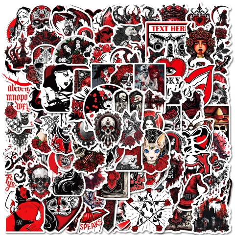 Gotico Horror Impermeabile PVC Adesivi Scuro Rosso Nero Bianco Teschio Rosa Decals Per Laptop Bottiglia D'acqua Valigia Halloween Decorazione