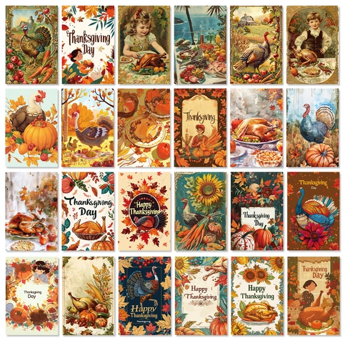 Thanksgiving Wall Collage Kit Vintage Autumn Pumpkin Turkey Maple Leaf Aesthetic Cards For Bedroom Living Room Home Wall Decoration