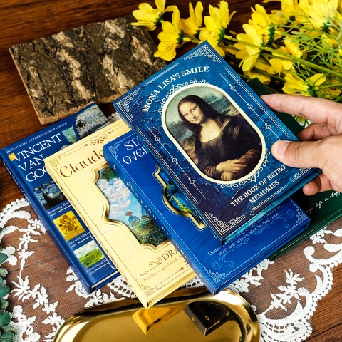 Retro Art Oil Painting Hardcover Notebook Classic Van Gogh Monet Mona Lisa Pattern Portable Writing Journal Daily Diary
