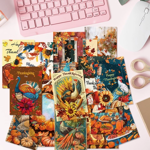 Thanksgiving Wall Collage Kit Vintage Autumn Pumpkin Turkey Maple Leaf Aesthetic Cards For Bedroom Living Room Home Wall Decoration