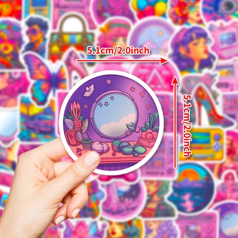 Rosa Lila Y2K Ästhetik Wasserdichte Aufkleber Für Laptop Skateboard Journal Vinyl Retro Vaporwave Cyberpunk Decals Für Mädchen