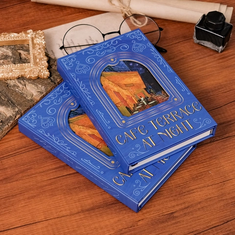 Van Gogh Cafe Terrace At Night Hardcover Notebook Vintage Gold Stamping Blue Journal For Office School Writing Gift