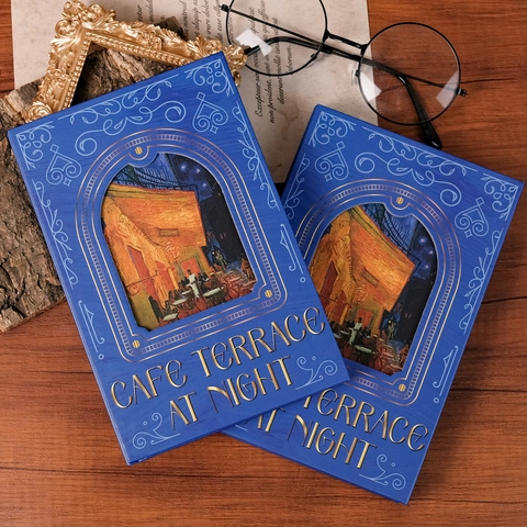 Van Gogh Cafe Terrace At Night Hardcover Notebook Vintage Gold Stamping Blue Journal For Office School Writing Gift