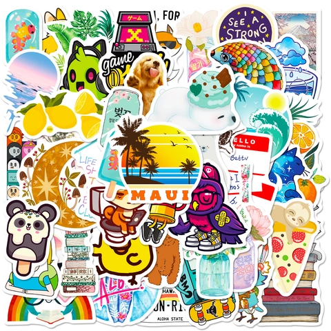 Fresh Ins Style Waterproof PVC Stickers Creative DIY Decals For Suitcase Laptop Skateboard Guitar Phone Case Decoration