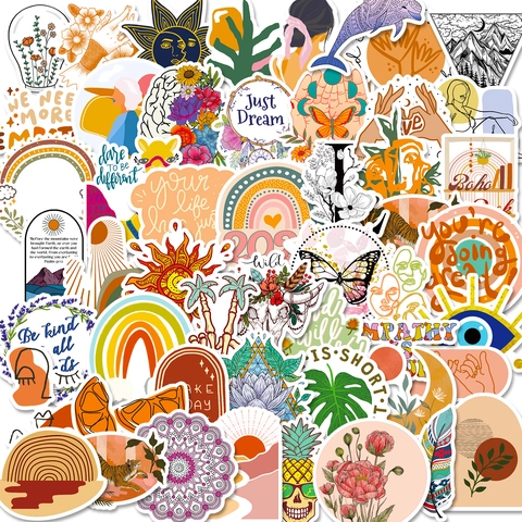Bohème-Stil Wasserdichte Vinyl Dekorative Aufkleber Für Laptop Journal Handy Scrapbook Schreibwaren Boho Ästhetische Florale Decals