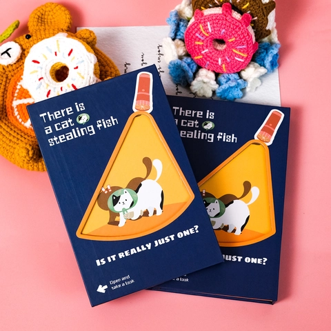 Süßes Cartoon Katze Fisch Stehlen Serie Hardcover Notizbuch Tragbar Dreifach Gefalteter Tagesplaner Journal Geschenk Kinder
