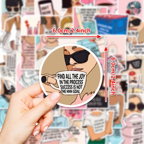 Autocollants Imperméables Illustration Fille Lunettes de Soleil Citations Inspirantes Décalcomanies en Vinyle pour Ordinateur Portable