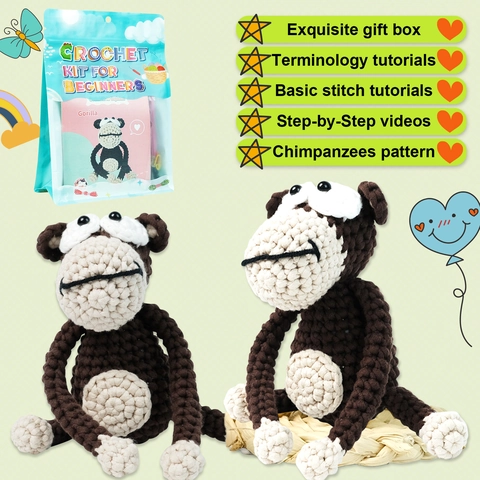 DIY Gorilla Crochet Kit For Beginners Knitting Supplies Yarn Hook And Instruction For Home Decor Birthday Gift Adults