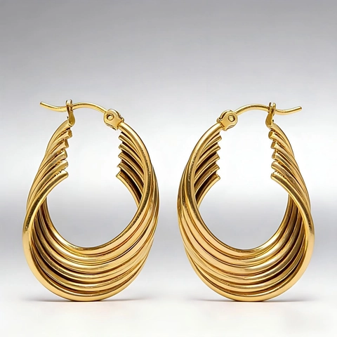 Pendientes de Aro de Acero Inoxidable con Torsión de Onda de Agua Geométricos Chapados en Oro Plata para Mujer
