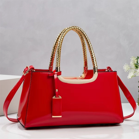 Women Patent Leather Shoulder Bag Shiny Evening Handbag For Wedding Party Elegant Tote Bag Square Shape Zipper Closure
