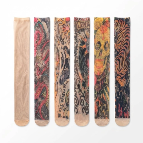 Bas de Tatouage à Impression Numérique pour Femmes sans Couture Résistant aux Filages Sexy Mode Chaussettes Hautes de Cuisse Gothique