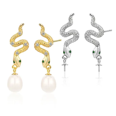 Pendientes de Botón de Plata de Ley 925 con Forma de Serpiente Perla Artificial Zirconia Joyas de Animales para Mujer
