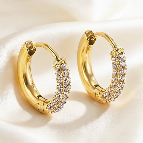 Orecchini a Cerchio in Acciaio Inossidabile con Zirconia Placcati Oro Orecchini Huggie Tondi da Donna Gioielli per Feste