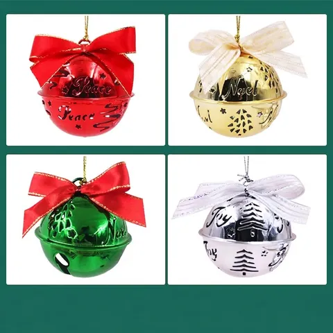 Christmas Metal Bell Hanging Ornaments Electroplated Hollow Star Tree Pattern Bell Pendant With Bowknot Holiday Party Home Decor