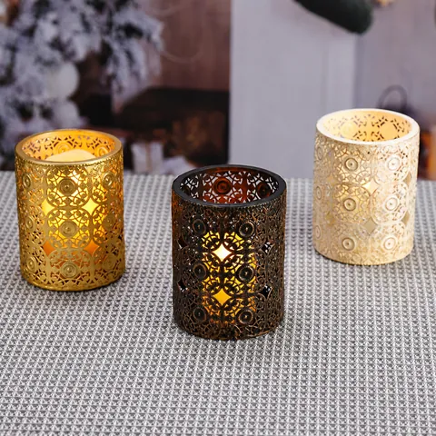 Vintage European Hollow Geometric Metal Candle Holder Cylindrical Iron Decorative Candle Cup For Home Wedding Centerpiece