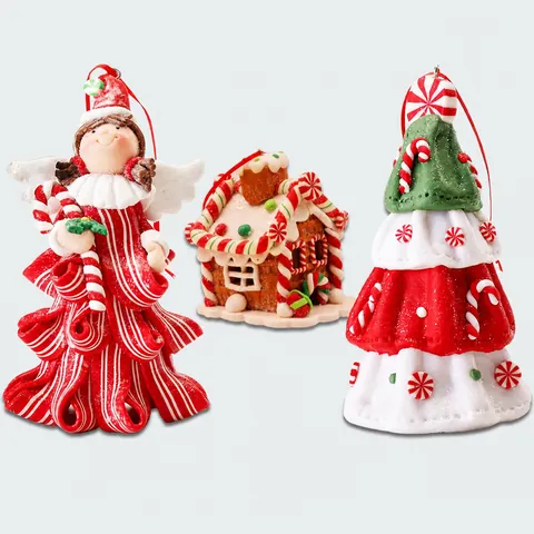 Christmas Hanging Ornaments Polymer Clay PVC Angel Tree Gingerbread House Shape Holiday Home Decor Gift Xmas Party Supplies